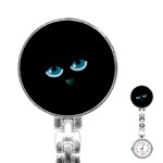 Halloween - black cat - blue eyes Stainless Steel Nurses Watch