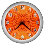 Lotus Fractal Flower Orange Yellow Wall Clocks (Silver) 