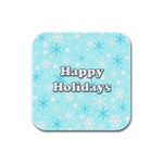 Happy holidays blue pattern Rubber Square Coaster (4 pack) 