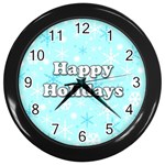 Happy holidays blue pattern Wall Clocks (Black)