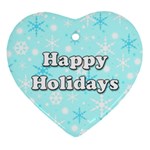 Happy holidays blue pattern Heart Ornament (2 Sides)