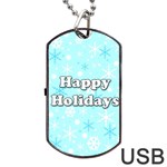 Happy holidays blue pattern Dog Tag USB Flash (Two Sides) 