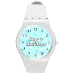 Happy holidays blue pattern Round Plastic Sport Watch (M)