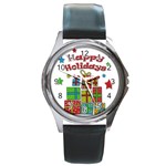 Happy Holidays - gifts and stars Round Metal Watch