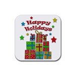 Happy Holidays - gifts and stars Rubber Coaster (Square) 