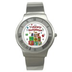 Happy Holidays - gifts and stars Stainless Steel Watch