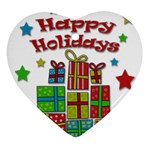 Happy Holidays - gifts and stars Heart Ornament (2 Sides)