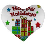 Happy Holidays - gifts and stars Large 19  Premium Flano Heart Shape Cushions