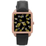 Decorative bees Rose Gold Leather Watch 