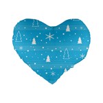 Blue Xmas Standard 16  Premium Heart Shape Cushions