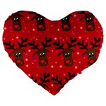 Reindeer Xmas pattern Large 19  Premium Flano Heart Shape Cushions
