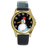 Lonely snowman Round Gold Metal Watch