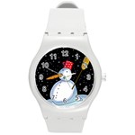 Lonely snowman Round Plastic Sport Watch (M)