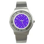 Bright Mod Pink Circles On Blue Stainless Steel Watch