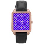 Bright Mod Pink Circles On Blue Rose Gold Leather Watch 