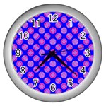 Bright Mod Pink Circles On Blue Wall Clocks (Silver) 