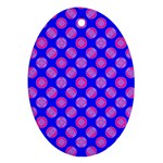 Bright Mod Pink Circles On Blue Oval Ornament (Two Sides)