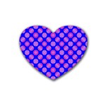 Bright Mod Pink Circles On Blue Rubber Coaster (Heart) 