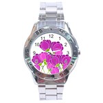 Purple flowers Stainless Steel Analogue Watch