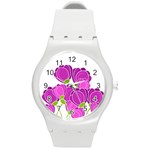Purple flowers Round Plastic Sport Watch (M)
