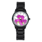 Purple flowers Stainless Steel Round Watch