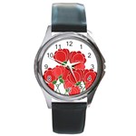 Red floral design Round Metal Watch