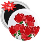 Red floral design 3  Magnets (100 pack)