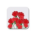 Red floral design Rubber Coaster (Square) 