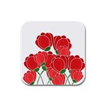 Red floral design Rubber Square Coaster (4 pack) 