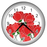 Red floral design Wall Clocks (Silver) 