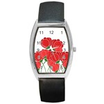 Red floral design Barrel Style Metal Watch