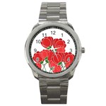 Red floral design Sport Metal Watch
