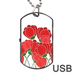 Red floral design Dog Tag USB Flash (One Side)