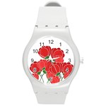 Red floral design Round Plastic Sport Watch (M)