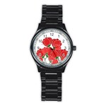Red floral design Stainless Steel Round Watch