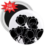Black flowers 3  Magnets (100 pack)