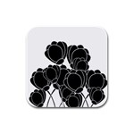 Black flowers Rubber Square Coaster (4 pack) 