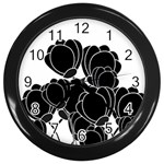 Black flowers Wall Clocks (Black)