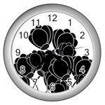 Black flowers Wall Clocks (Silver) 