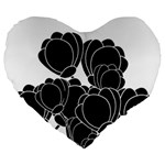 Black flowers Large 19  Premium Heart Shape Cushions