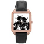 Black flowers Rose Gold Leather Watch 