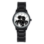 Black flowers Stainless Steel Round Watch