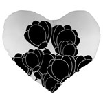 Black flowers Large 19  Premium Flano Heart Shape Cushions