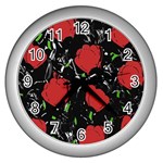 Red roses Wall Clocks (Silver) 