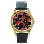 Red roses Round Gold Metal Watch