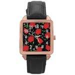 Red roses Rose Gold Leather Watch 
