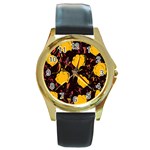 Yellow roses  Round Gold Metal Watch