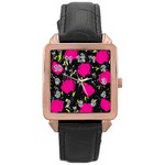 Pink roses  Rose Gold Leather Watch 