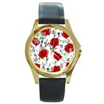 Red roses 2 Round Gold Metal Watch