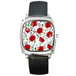 Red roses 2 Square Metal Watch
